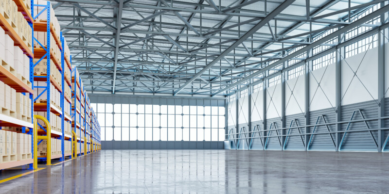 Interior of warehouse in logistic center.3d rendering