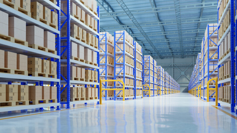 Empty warehouse in logistic center,Warehouse for storage and distribution centers.3d rendering