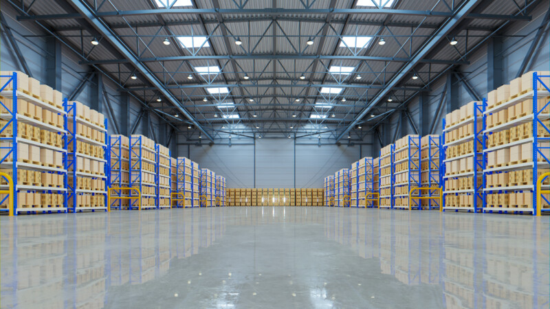 Empty warehouse in logistic center,Warehouse for storage and distribution centers.3d rendering